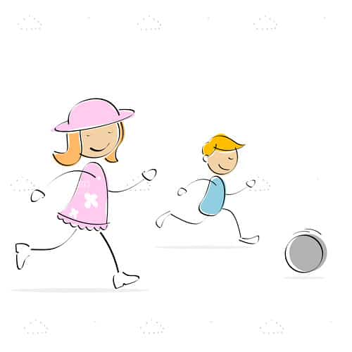Abstract Boy and Girl Playing Soccer in Sketch Style